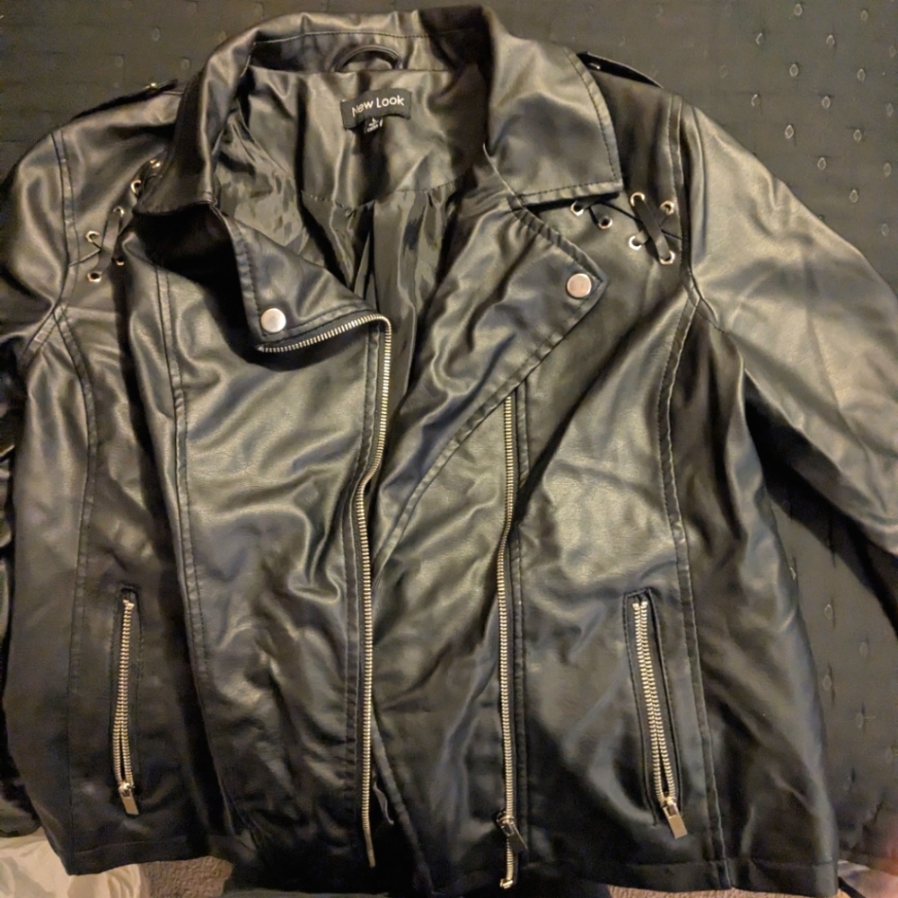 New Look Black Motorcycle Style Jacket Size L